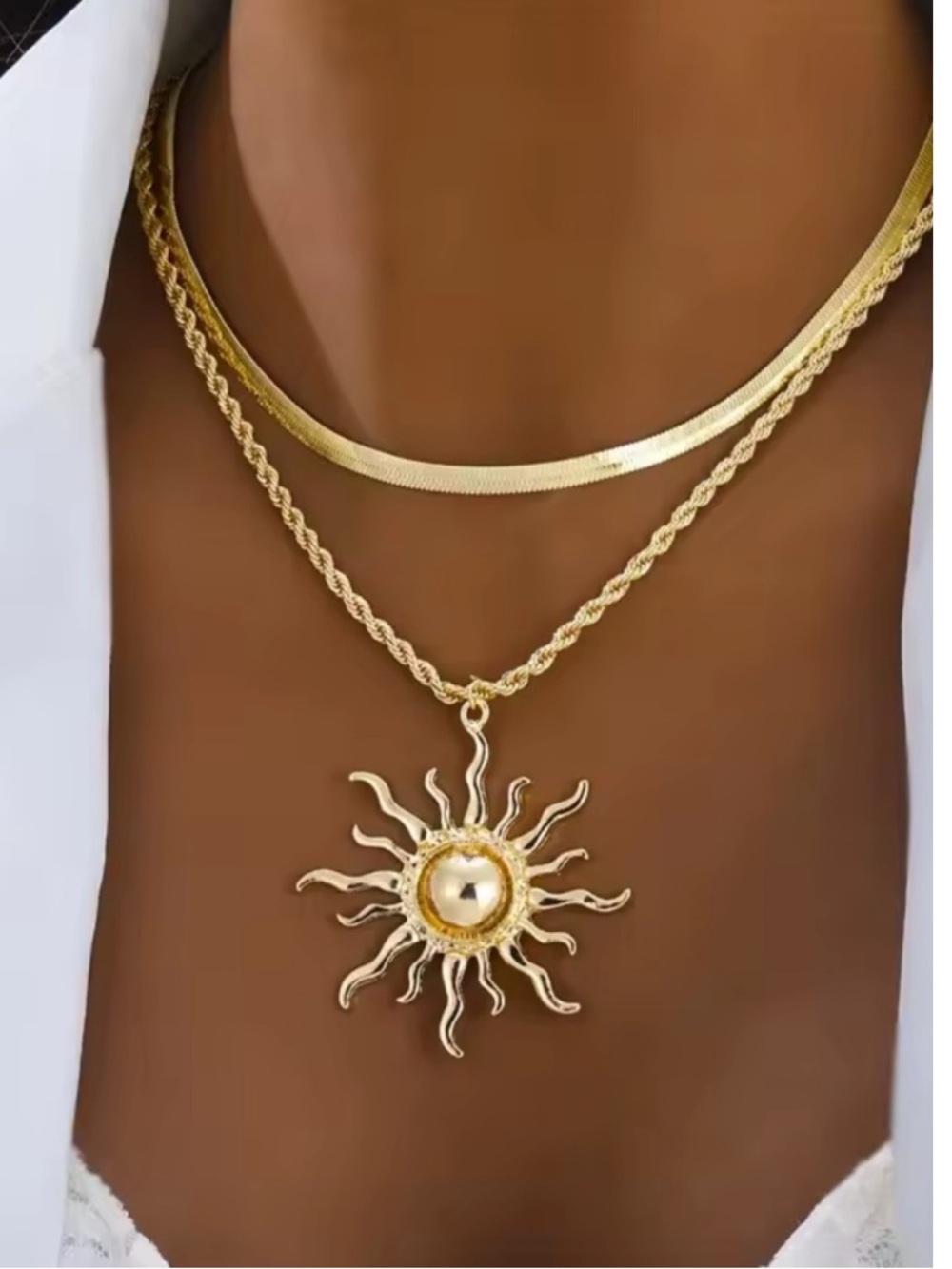 Gold Sunburst Layered Necklace